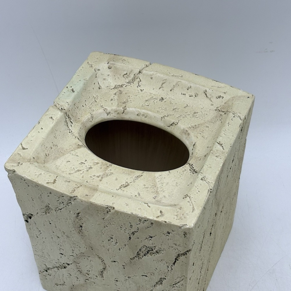 Croscill Quarry Faux Marble Tissue Box Cover Beige Stone Look Bathroom Decor - Picture 2 of 9